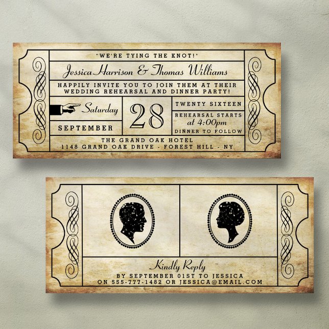 Vintage Ticket Wedding Rehearsal Dinner Invitation (Creator Uploaded)