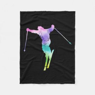 Vintage Tie Dye Downhill Snow Ski Art Skier Skiing Fleece Blanket