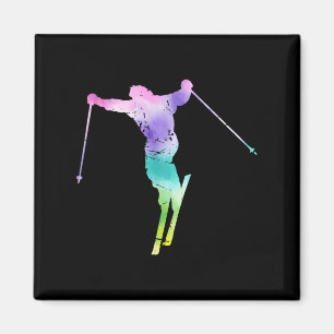 Vintage Tie Dye Downhill Snow Ski Art Skier Skiing Magnet