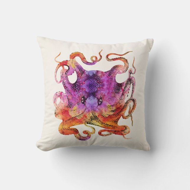 Vintage Tie Dye Octopus Psychedelic Rainbow Cushion (Front)