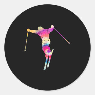 Vintage Tie Dye Snow Ski Lover Graphic Art Print S Classic Round Sticker
