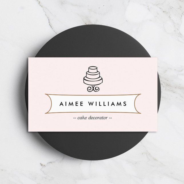 Vintage Tiered Cake Logo on Pink Business Card (Creator Uploaded)