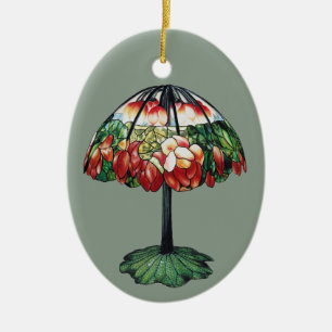 Vintage Tiffany Art Nouveau Red Lotus Floral Ceramic Tree Decoration