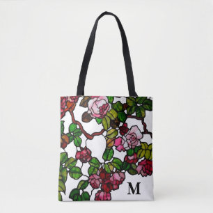 Vintage Tiffany Stained Glass Pink and red Roses   Tote Bag