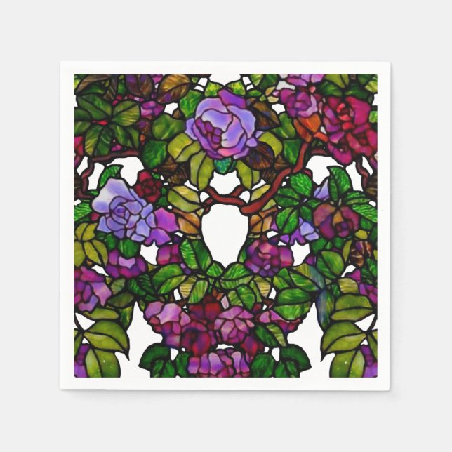 Vintage Tiffany Stained Glass Purple Roses Napkin (Front)
