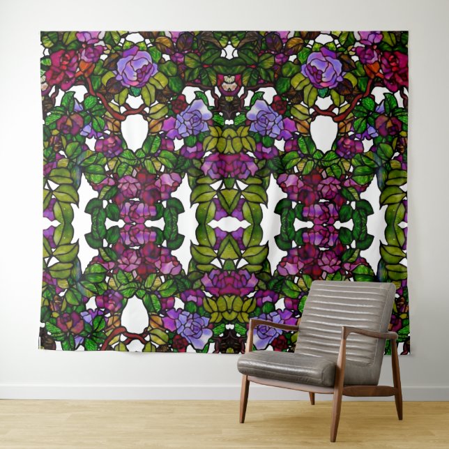 Vintage Tiffany Stained Glass Purple Roses  Tapestry (In Situ (Horizontal))