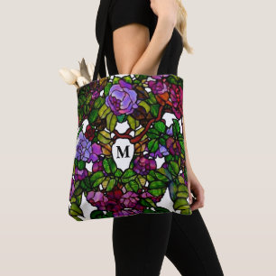 Vintage Tiffany Stained Glass Purple Roses  Tote Bag