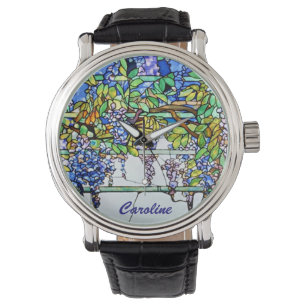 Vintage Tiffany Stained Glass Wisteria Floral Art Watch