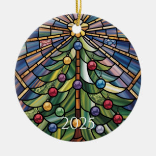 Vintage Tiffany-Style Stained Glass Christmas Tree Ceramic Tree Decoration