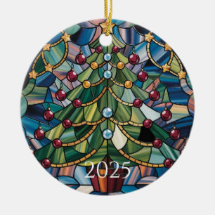 Vintage Tiffany-Style Stained Glass Christmas Tree Ceramic Tree Decoration