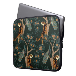Vintage tiger and peacock laptop sleeve