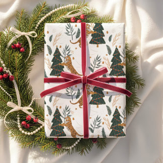 Vintage Tiger Christmas Tree Wrapping Paper