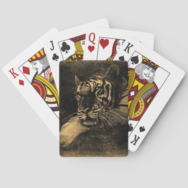 Vintage Tiger Face Close-Up Playing Cards (Back)