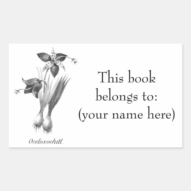 Vintage tiger flower etching bookplate rectangular sticker (Front)