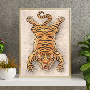 Vintage Tiger Illustration   Traditional Tiger Art Poster