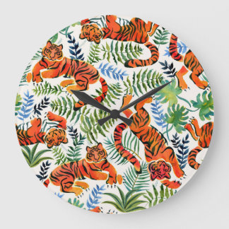 Vintage Tiger Jungle Watercolor Large Clock