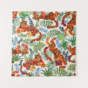 Vintage Tiger Jungle Watercolor Tapestry