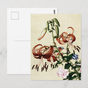 Vintage Tiger Lily and Peony Chinoiserie Art Postcard