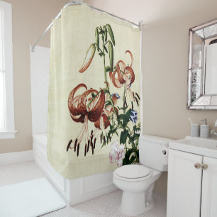 Vintage Tiger Lily and Peony Chinoiserie Art Shower Curtain