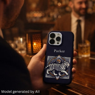 Vintage Tiger Navy Blue iPhone 16 Pro Case