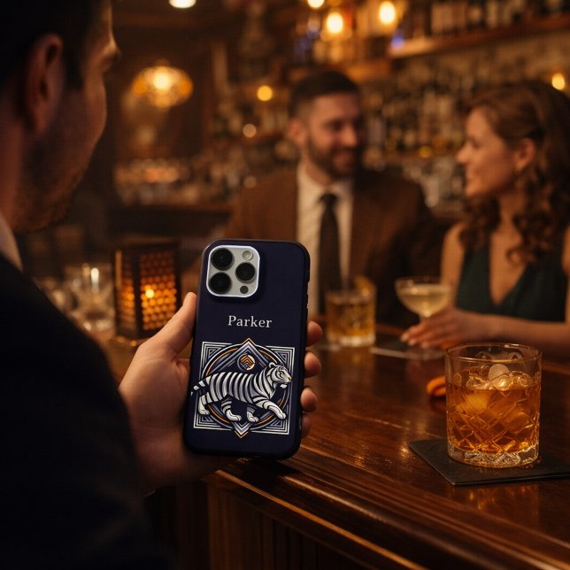 Vintage Tiger Navy Blue iPhone Case (Creator Uploaded)