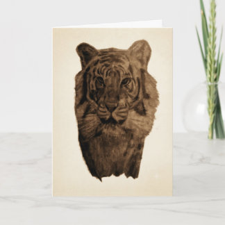 Vintage Tiger Portrait Drawing Card