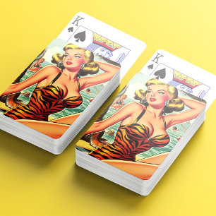 Vintage Tiger Print Girl Playing Cards