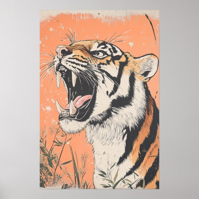 Vintage Tiger Roar Animal Wildlife Nature Aestheti Poster (Front)