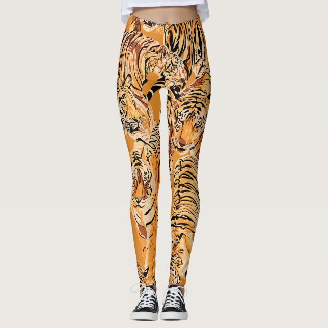 Vintage Tiger Safari Wildlife Pattern Leggings (Front)