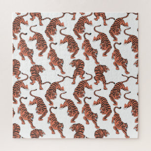 Vintage tigers, hand-drawn seamless pattern. jigsaw puzzle