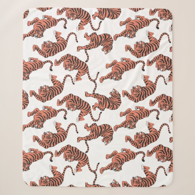 Vintage tigers, hand-drawn seamless pattern. sherpa blanket (Front)