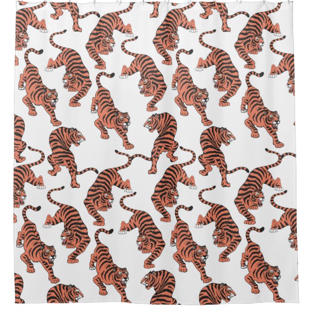 Vintage tigers, hand-drawn seamless pattern. shower curtain (Front)