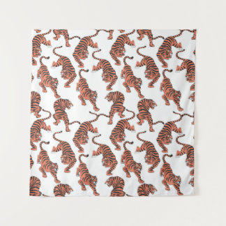 Vintage tigers, hand-drawn seamless pattern. tapestry