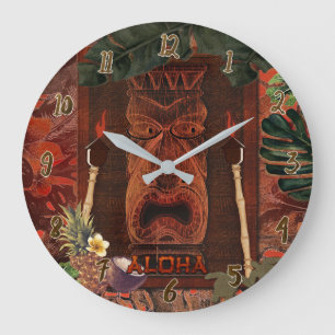 Vintage Tiki Aloha Hawaiian Tropical Island Large Clock