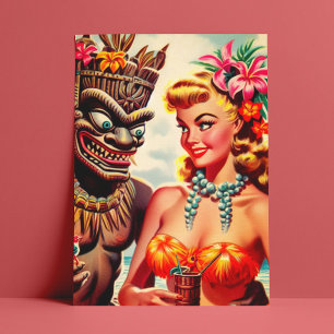 Vintage Tiki Pin-up Postcard