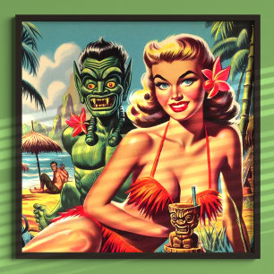 Vintage Tiki Pin Up Poster
