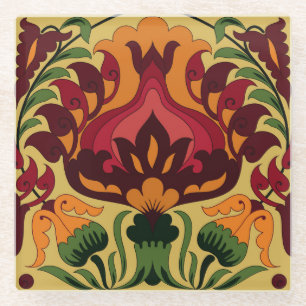 Vintage tile, Art Nouveau decor. Glass Coaster