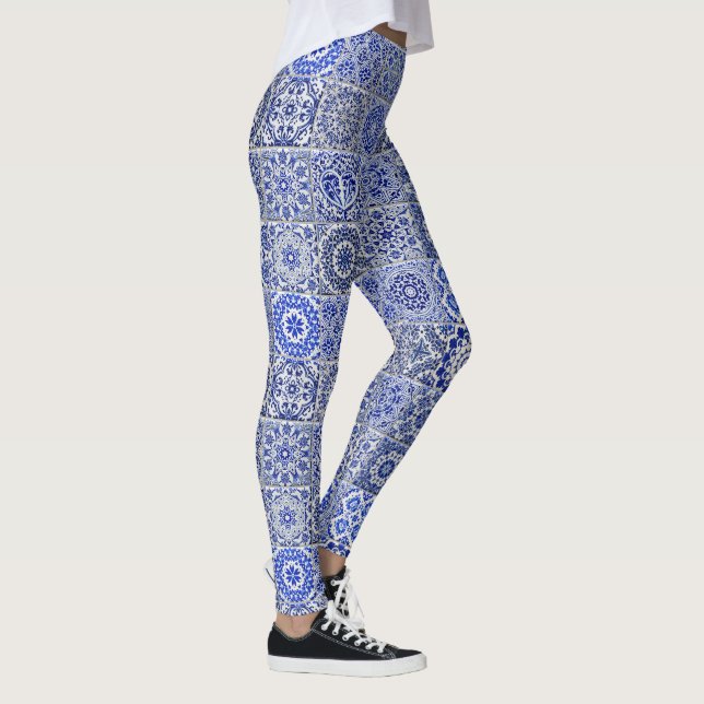 Vintage Tiles Blue / White Country Kitchen Style Leggings (Right)