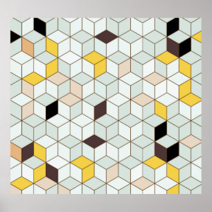 Vintage tiles, geometric black white pattern. poster