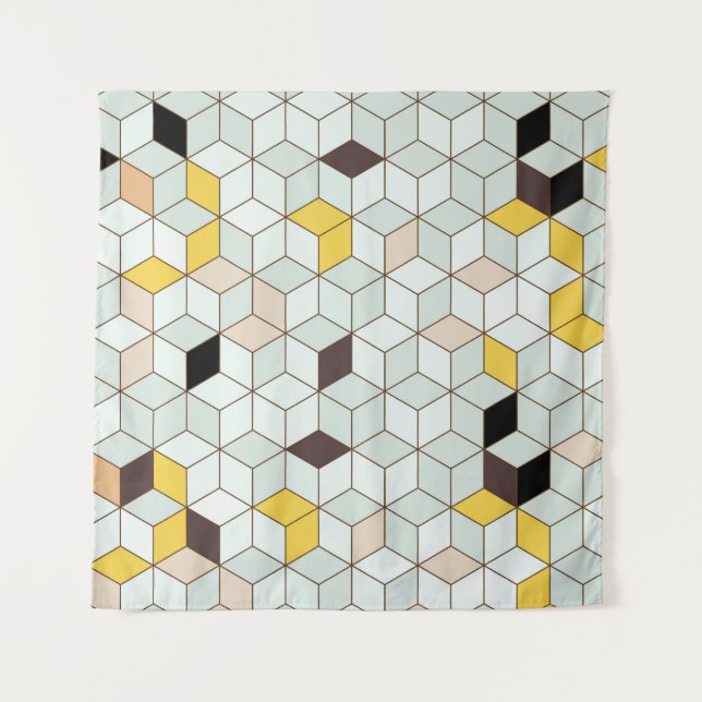 Vintage tiles, geometric black white pattern. tapestry (Front)