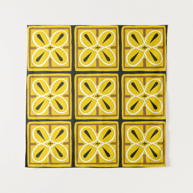 Vintage tiles, illustration pattern  tapestry (Front)