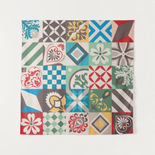 Vintage tiles intricate details. Ceramic paint flo Tapestry