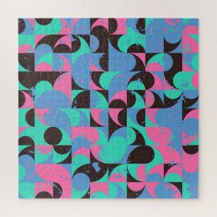 Vintage Tiles Neon Pink Green Jigsaw Puzzle