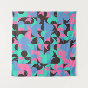 Vintage Tiles Neon Pink Green Tapestry
