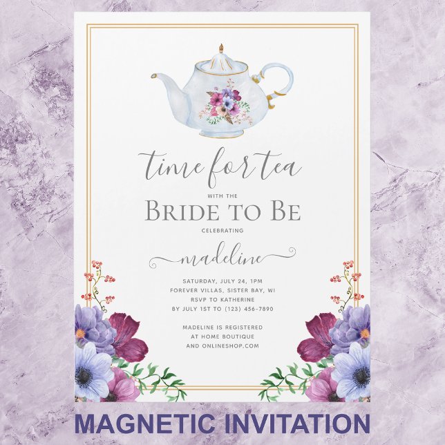 Vintage Time For Tea Floral Bridal Shower Magnetic Invitation (Creator Uploaded)