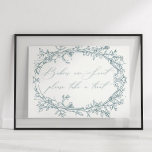 Vintage Timeless Floral Blue Baby Shower Favour Poster