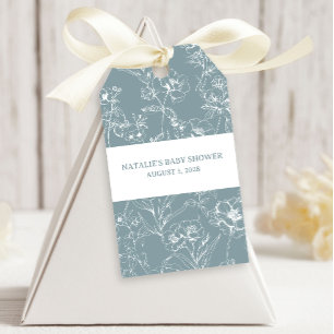 Vintage Timeless Floral Blue Baby Shower Gift Tags
