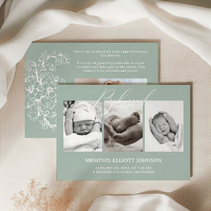 Vintage Timeless Floral Green Baby Invitation