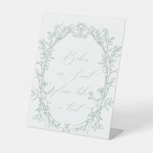 Vintage Timeless Floral Green Baby Shower Favour Pedestal Sign