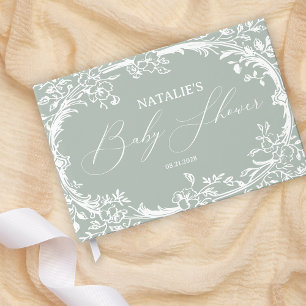 Vintage Timeless Floral Green Baby Shower Guest Book